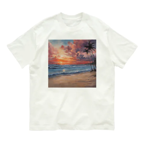 夕日の海辺 オーガニックコットンTシャツ