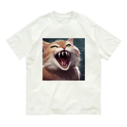 シャーッする猫 オーガニックコットンTシャツ