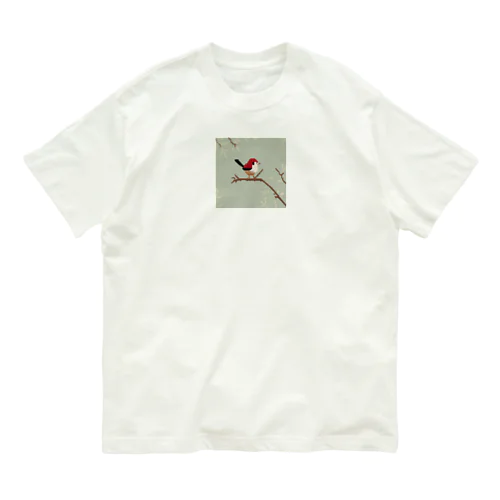 冬の枯れ木に止まり休んでいる可愛らしい雀 Organic Cotton T-Shirt