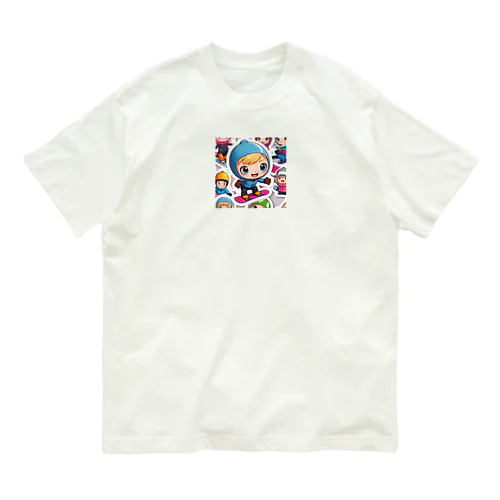 スノーボードとキャラクターたちのイラストグッズ Organic Cotton T-Shirt