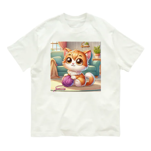かわいい猫 オーガニックコットンTシャツ
