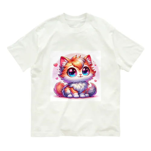 ふわふわ大目な可愛い猫 オーガニックコットンTシャツ