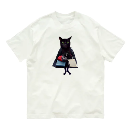 買い物をする黒猫BIBI オーガニックコットンTシャツ