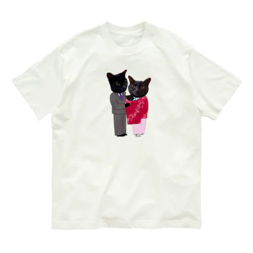 黒猫の親子 オーガニックコットンTシャツ