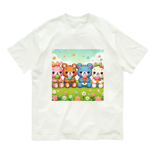 可愛いクマ４姉妹 オーガニックコットンTシャツ