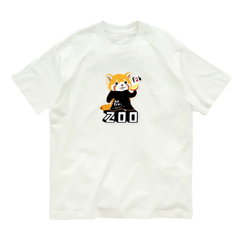 レッサーパンダ 0625 ZOOロゴ りんご大好き柄 オーガニックコットンTシャツ