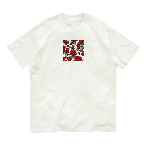 サテンレッドの薔薇 Organic Cotton T-Shirt