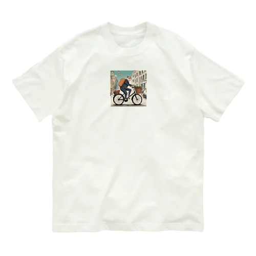 街中を自転車で走る猫のグッズです。 Organic Cotton T-Shirt