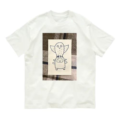 羊かまぼこマンとフクロウ オーガニックコットンTシャツ