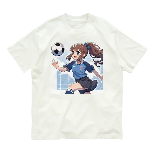 楽しくフットサルしているポニーテールの女の子 オーガニックコットンTシャツ