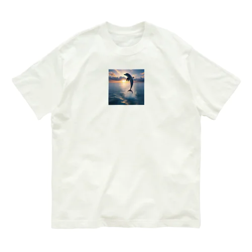 夕日とイルカ🐬🌅 オーガニックコットンTシャツ