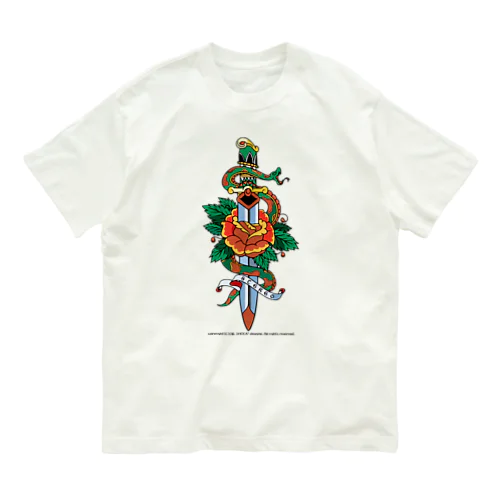 蛇と薔薇のダガータトゥーデザイン Organic Cotton T-Shirt