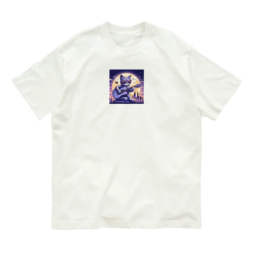 ギターと猫 オーガニックコットンTシャツ