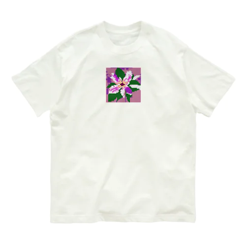 ドット絵のクレマチス 유기농 코튼 티셔츠