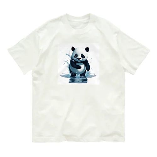 パンダの水遊び Organic Cotton T-Shirt