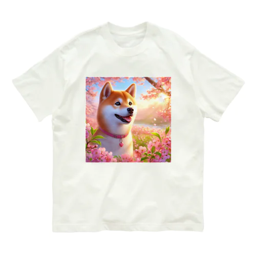 柴犬、春 オーガニックコットンTシャツ