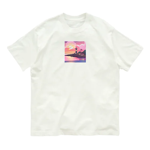 夕焼けに染まる離島の灯台 オーガニックコットンTシャツ