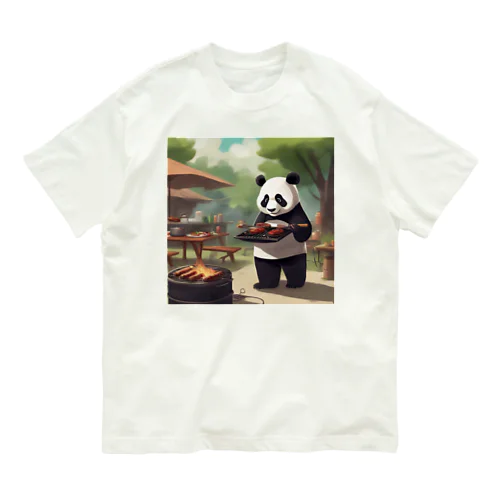 「食欲をそそるパンダが食事を運びます！」 Organic Cotton T-Shirt