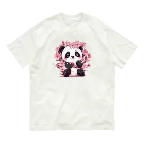 満開桜とパンダ オーガニックコットンTシャツ