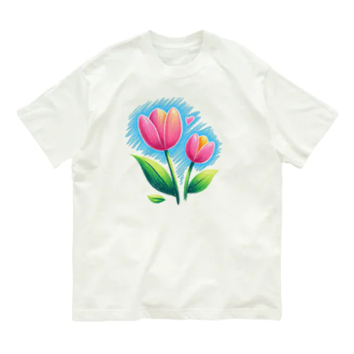 春の訪れを告げる、やわらかなチューリップの花々 オーガニックコットンTシャツ