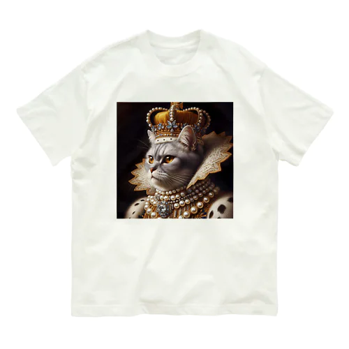 真珠ねこ　ジョージ3世 オーガニックコットンTシャツ