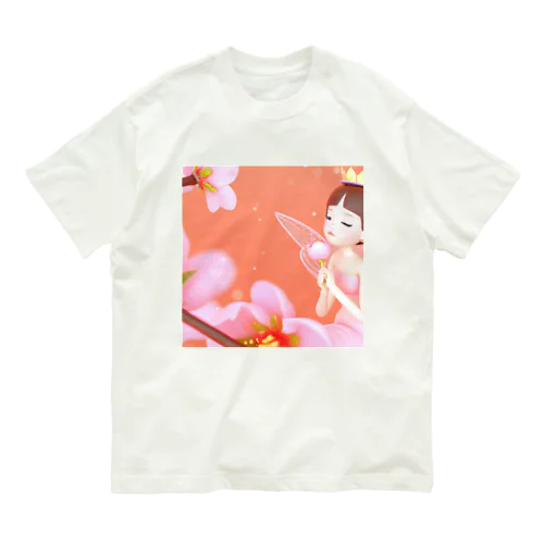 桃のお花と オーガニックコットンTシャツ