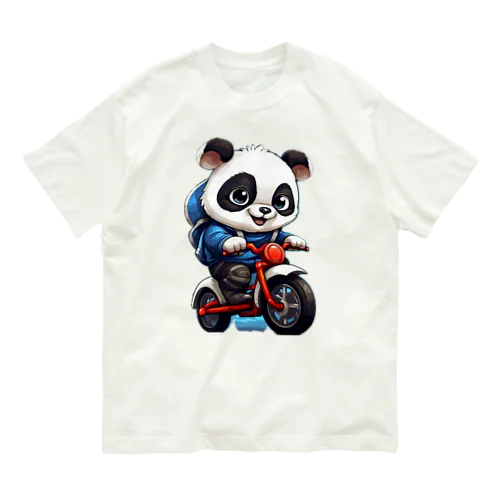 可愛いバイク&パンダ オーガニックコットンTシャツ