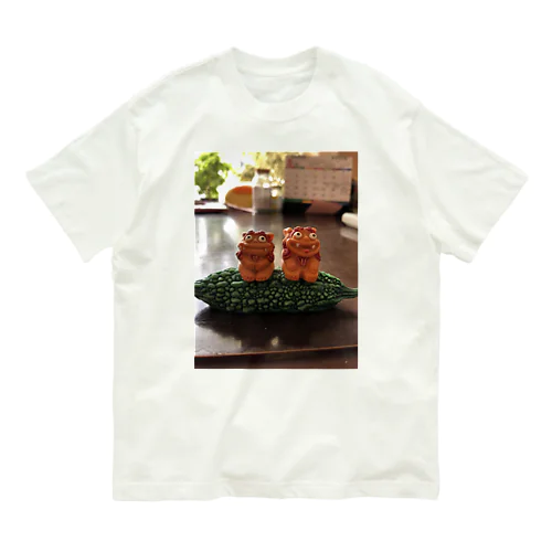 ゴーヤに乗ったシーサー Organic Cotton T-Shirt