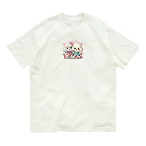 バレンタインを楽しむトイプードルのカップル Organic Cotton T-Shirt