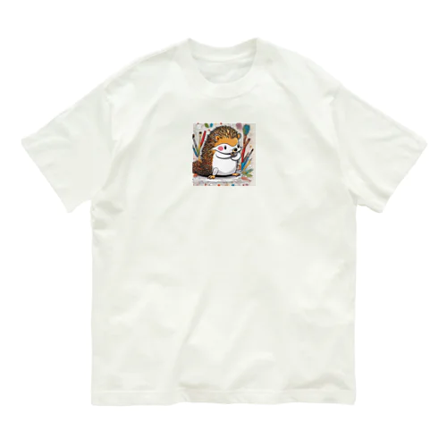 絵を描くハリネズミ オーガニックコットンTシャツ