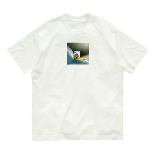 サーフィンをする白いハムスター Organic Cotton T-Shirt