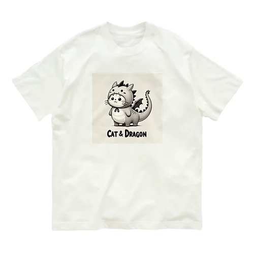 龍の着ぐるみを着た猫 オーガニックコットンTシャツ