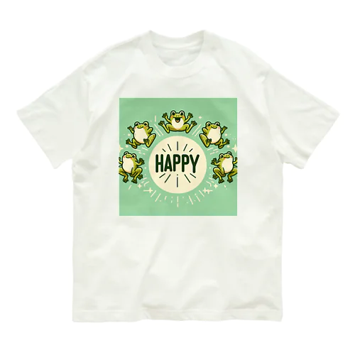 HAPPYカエル5匹 オーガニックコットンTシャツ