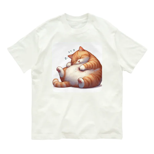 イビキをかいて眠るポッチャリ猫 Organic Cotton T-Shirt