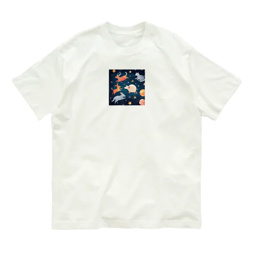 宇宙の楽園で共に輝く、かわいい動物たち Organic Cotton T-Shirt