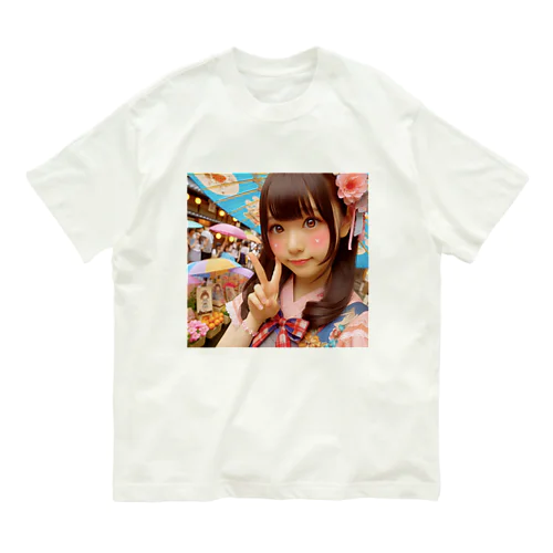 和傘の女の子 オーガニックコットンTシャツ