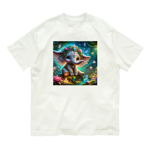 魔法の国の可愛い生き物、ゾウ オーガニックコットンTシャツ