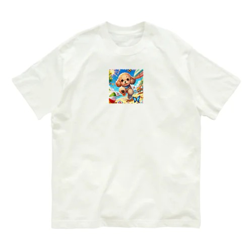 かわいいトイプードルサマーキャンプ オーガニックコットンTシャツ