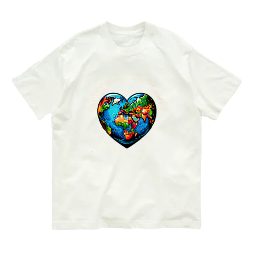 地球の日　Earth day 地球　ハート　ブルー Organic Cotton T-Shirt