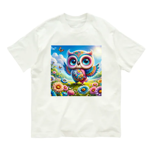 花柄みみずく Organic Cotton T-Shirt