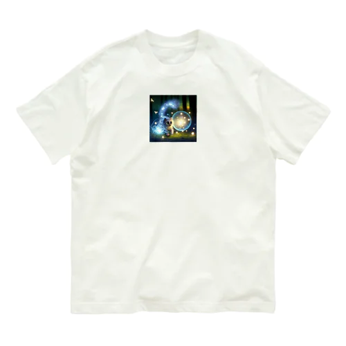 Mystical Creature with Large Luminous and Kitten オーガニックコットンTシャツ