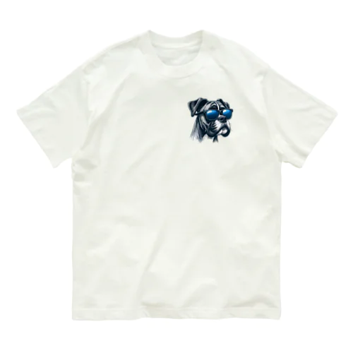 青いサングラスのボクサー犬 オーガニックコットンTシャツ