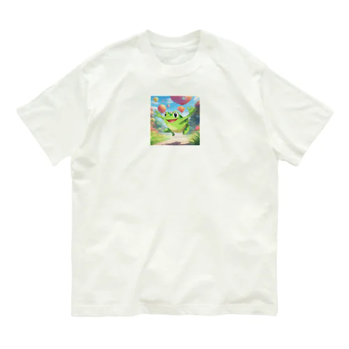 カエルが楽しげにジャンプする可愛らしいイラスト Organic Cotton T-Shirt