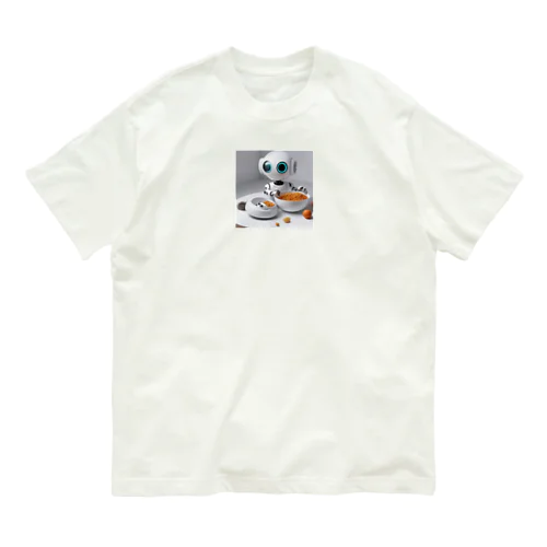 ごはん食べてるロボ オーガニックコットンTシャツ