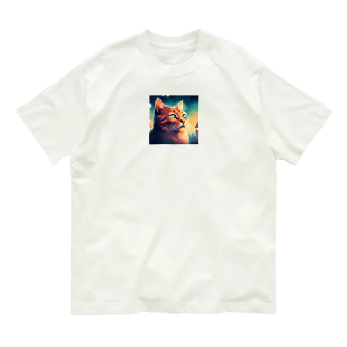 何かを眺める猫のグッズ オーガニックコットンTシャツ