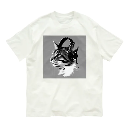 ヘッドホンをした猫 Organic Cotton T-Shirt