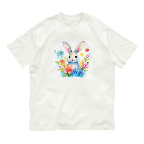 花に囲まれたうさぎ2 オーガニックコットンTシャツ