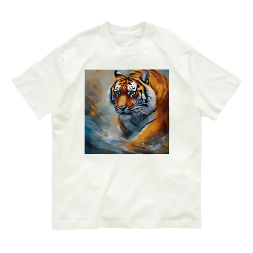 精力的なトラ オーガニックコットンTシャツ