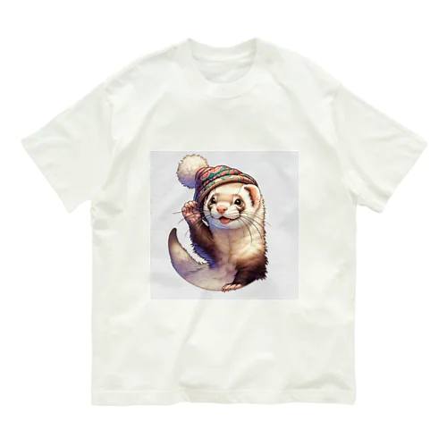 フェレット君ｘ帽子 オーガニックコットンTシャツ