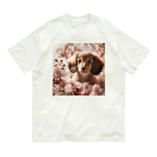 洋ランの花が美しく咲き誇るダックス！  Organic Cotton T-Shirt